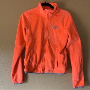 PINK Victoria’s Secret Coral/Peach Fuzzy (Soft) Zip Up Jacket - Size Small